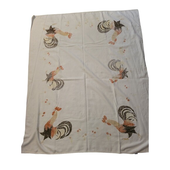 Vintage California Hand Prints Terry Tablecloth Roosters READ - Picture 7 of 10